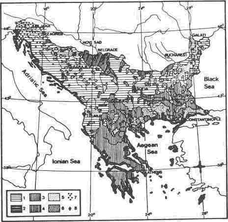 Zones of civilizations in the Balkans according to J. Cvijic